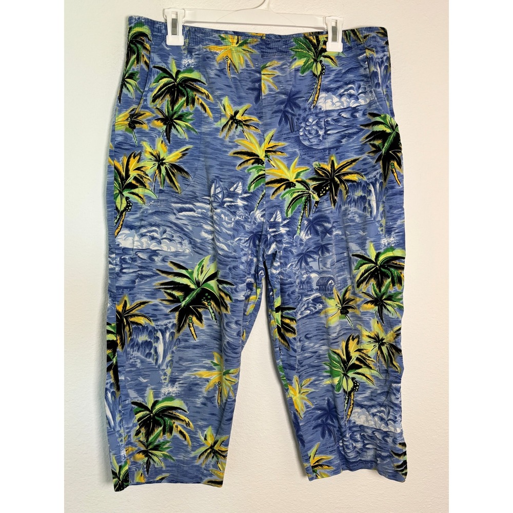 Peter Popovitch Tropical Palm Tree Print Crop Pants Blue XL Made in USA 97052